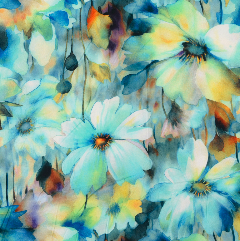 Viscose blauw met bloemen